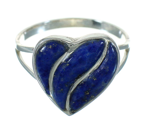 Lapis And Sterling Silver Southwest Heart Ring Size 6-1/4 RX82214